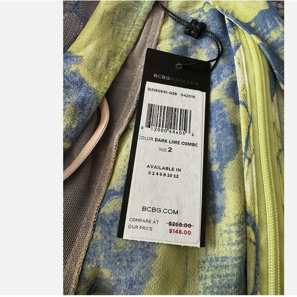 BCBG Maxazria Womens Karian Mini Dress Size 4 Dark Lime Combo Flutter Sleeve - Picture 6 of 6